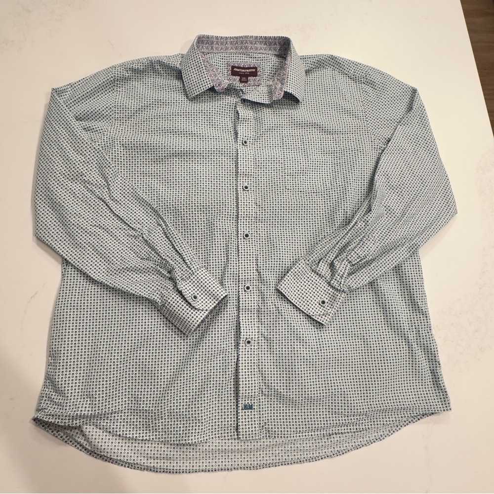 Johnson & Murphy Green Geometric Long Sleeve Shirt XXL Flip Cuff